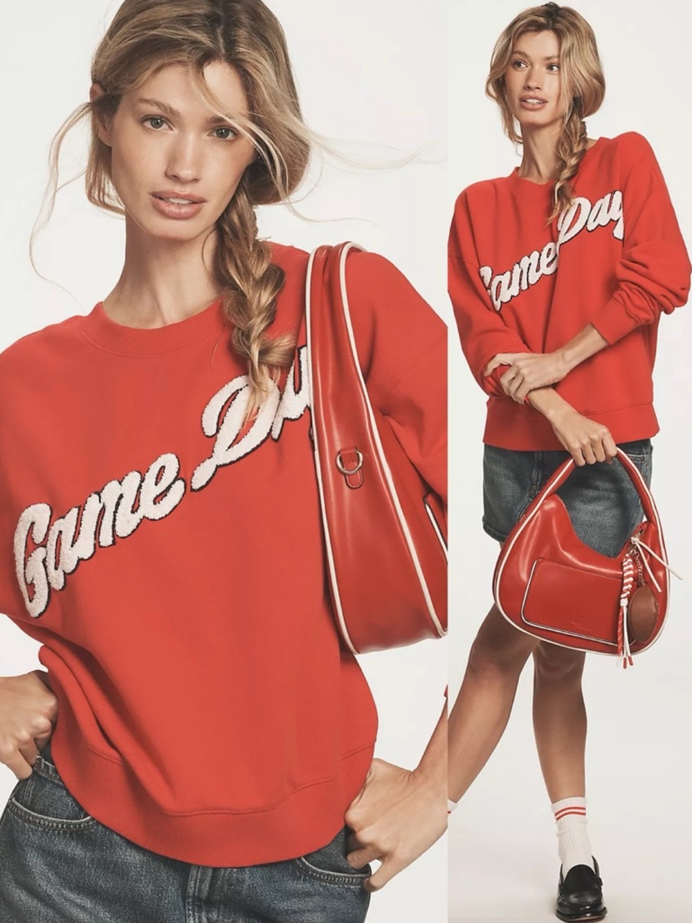 NWT Anthropologie Maeve Game Day Crew Neck Sweatshirt Red